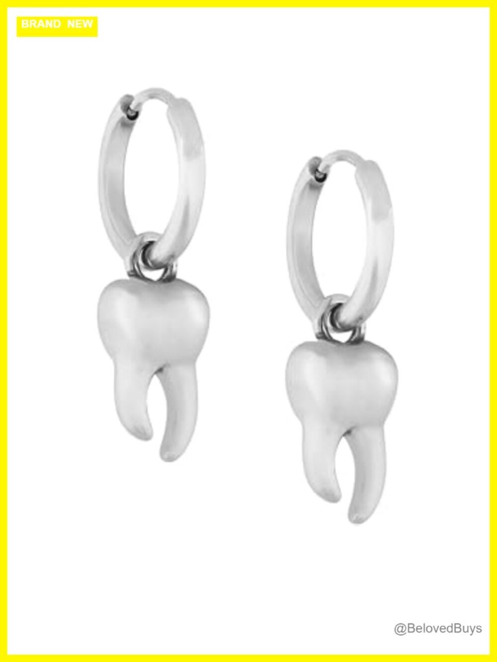 Stainless Steel Tooth Hoop Earrings Gothic Punk Grunge Statement Jewelry Gift